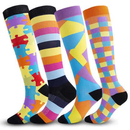 Colorful Puzzle Compression Socks(4 Pairs) - image 0