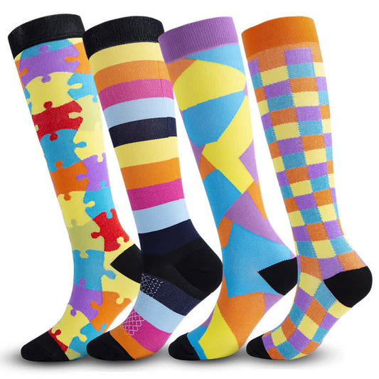Colorful Puzzle Compression Socks(4 Pairs) - image 0