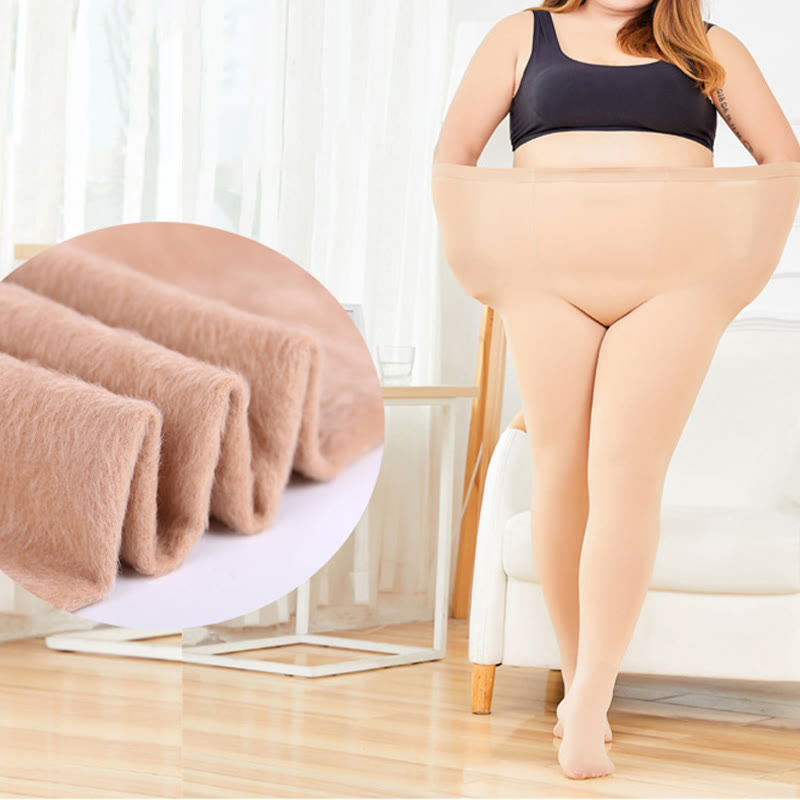 Plus Size Fleece Waist Pantyhose(2 Pairs) - Footed - Nude - Fits 99lbs-198lbs - image 1