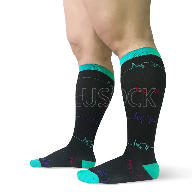 Blue Electrocardiogram Pattern Plus Size Compression Socks(3 Pairs) - image 4