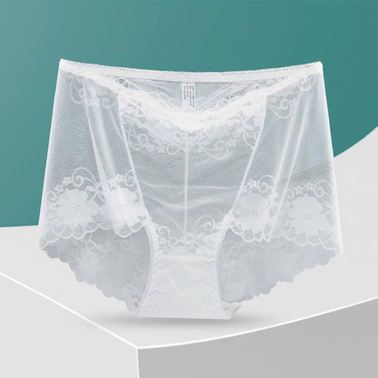 High-Waisted Hollow Lace Panty(5 Pairs) - White - 4XL - image 12