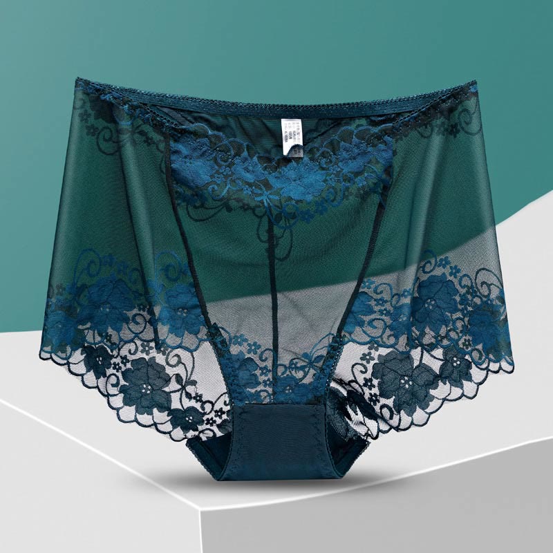 High-Waisted Hollow Lace Panty(5 Pairs) - Dark Green - 4XL - image 19