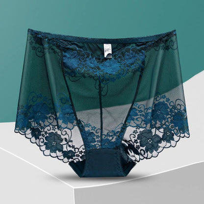 High-Waisted Hollow Lace Panty(5 Pairs) - Dark Green - 4XL - image 19