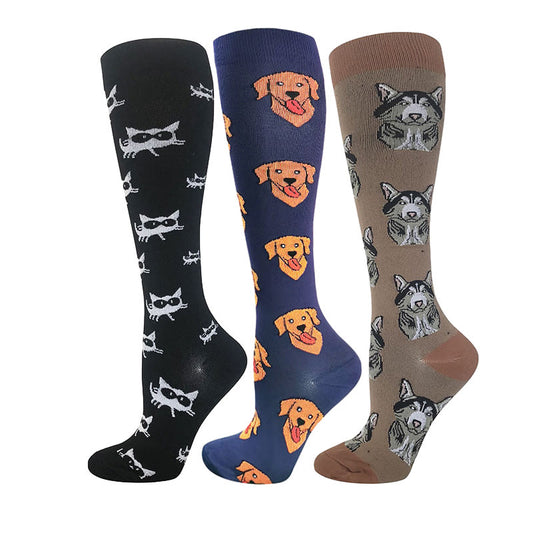Cute Puppy Compression Socks(3 Pairs) - Multicolor - L/XL - image 0