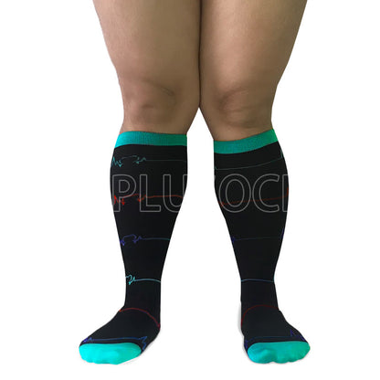Blue Electrocardiogram Pattern Plus Size Compression Socks(3 Pairs) - image 3