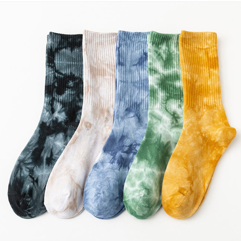 Plusock Tie-dye Crew Socks(5 Pairs) - EU40-46(US7-12) - Multicolor - image 0