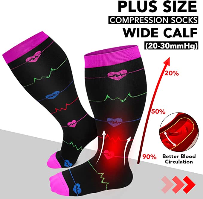 Electrocardiogram Heart Plus Size Compression Socks(3 Pairs) - image 1