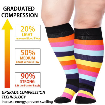  Plus Size Rainbow Print Compression Socks(3 Pairs) - image 1