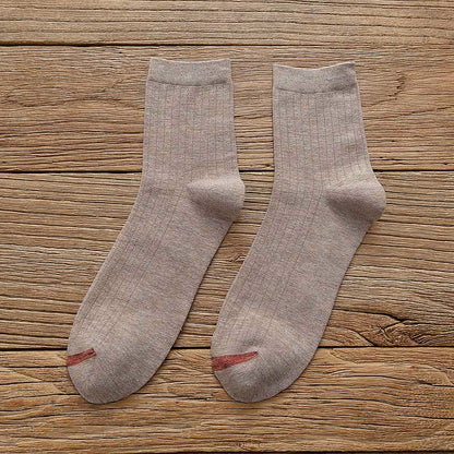 Pure Color Liner Cotton Socks(6 Pairs) - 42-48 - Khaki - image 12
