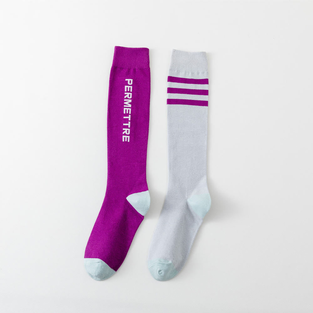 Mixed Color Cotton Plus Size Compression Socks(3 Pairs) - Unisex - Purple&Gray - image 18