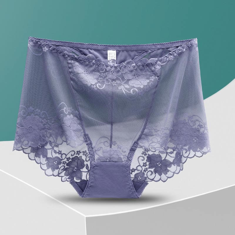 High-Waisted Hollow Lace Panty(5 Pairs) - Purple - 4XL - image 14