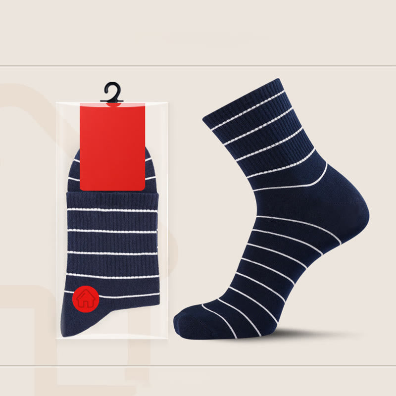 Cotton Striped Quarter Socks(5 Pairs) - Dark Blue - EU45-50(US10-15) - image 1