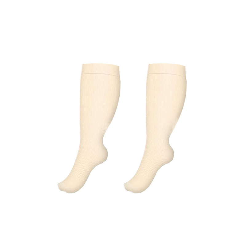 Plus Size Solid Color Compression Socks(3 Pairs) - Beige - 4XL - image 4