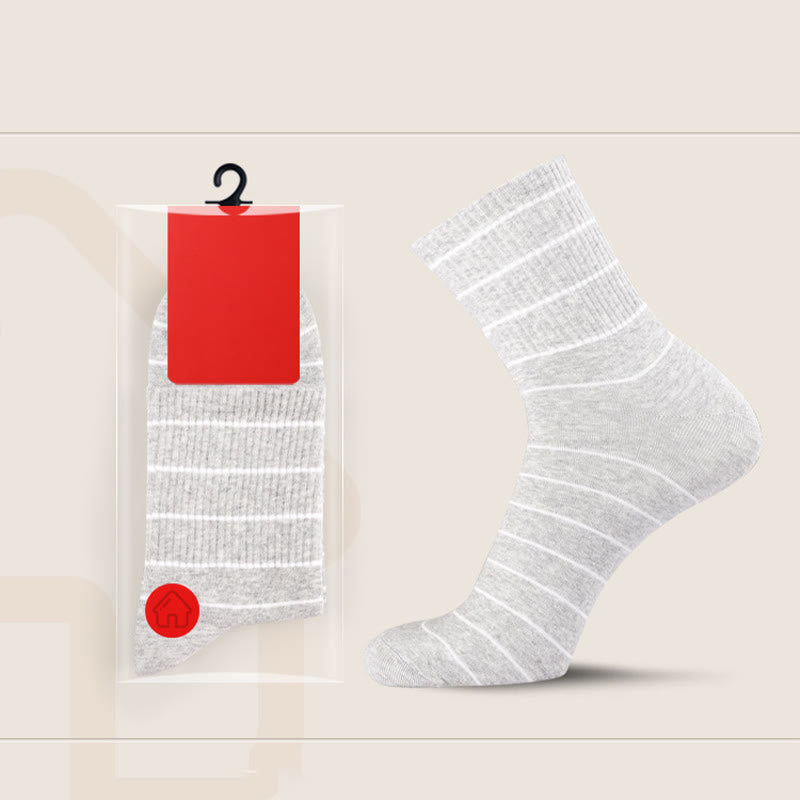 Cotton Striped Quarter Socks(5 Pairs) - Light Gray - EU45-50(US10-15) - image 2