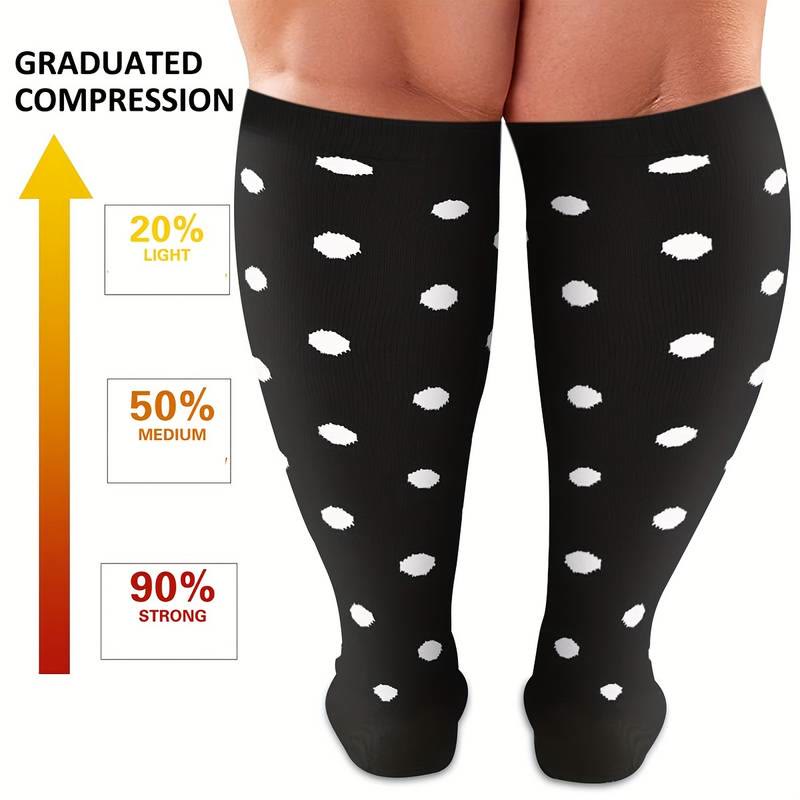 Plus Size White Stripes Compression Socks(3 Pairs) - image 1
