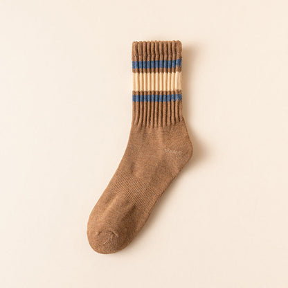 Plus Size Thickened Stripes Quarter Socks(7 Pairs) - Camel - EU39-46(US6-12) - image 12