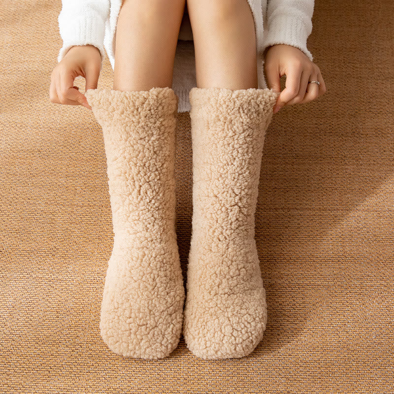 Double-sided Fleece Winter Home Slipper Socks(2 Pairs) - Khaki - EU36-42(US3-8.5) - image 5