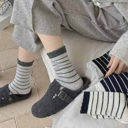 Cozy Striped Knit Quarter Socks (5 Pairs) - image 3