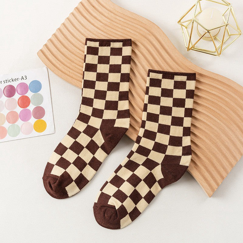 Checkerboard Street Crew Socks(6 Pairs) - Coffee - EU35-40 (US2-7) - image 8