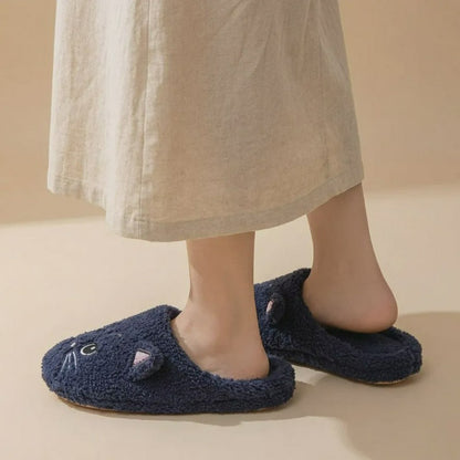 Warm Cozy Cat Face Plush Indoor House Slippers - image 2