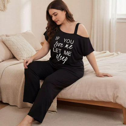 Off Shoulder Slogan Pajama Set - image 3