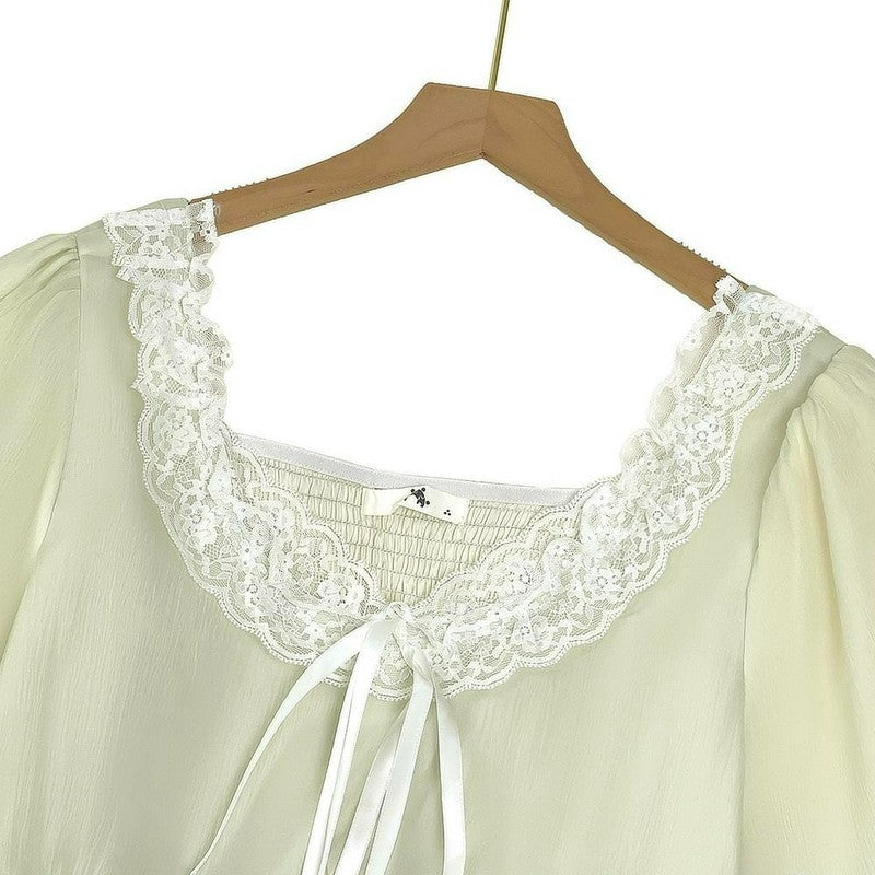 Lace Tie Puff Sleeve Midi Dress - image 7