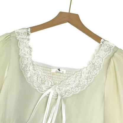 Lace Tie Puff Sleeve Midi Dress - image 7