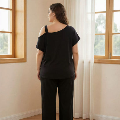 Off Shoulder Slogan Pajama Set - image 2