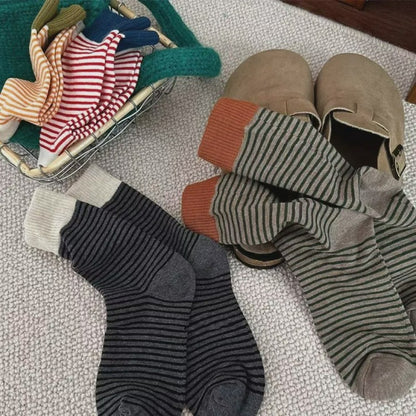 Retro Striped Color Blocking Quarter Socks (4 Pairs) - Multicolor - EU36-39(US3-6) - image 9