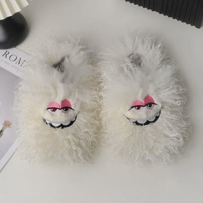 Pink Fluffy Cartoon Eye Indoor Slippers - White - 50-51(US12.5-13) - image 5