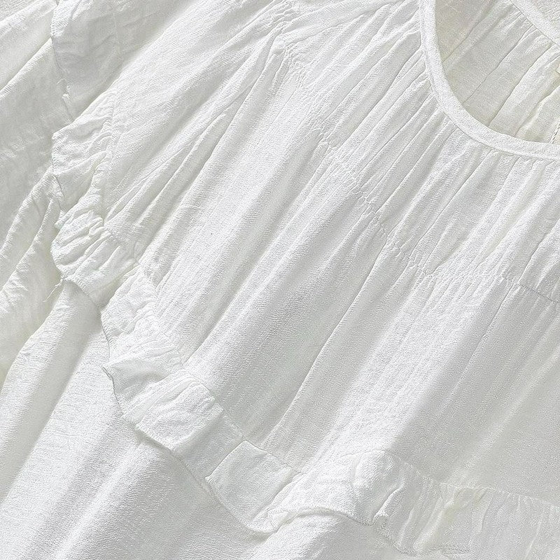 Crinkled Rayon Blend Ruffle Yoke Blouse - image 5