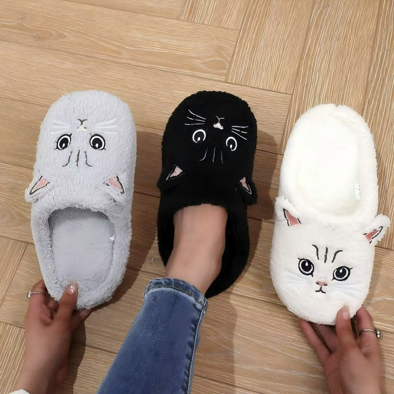 Warm Cozy Cat Face Plush Indoor House Slippers - image 1