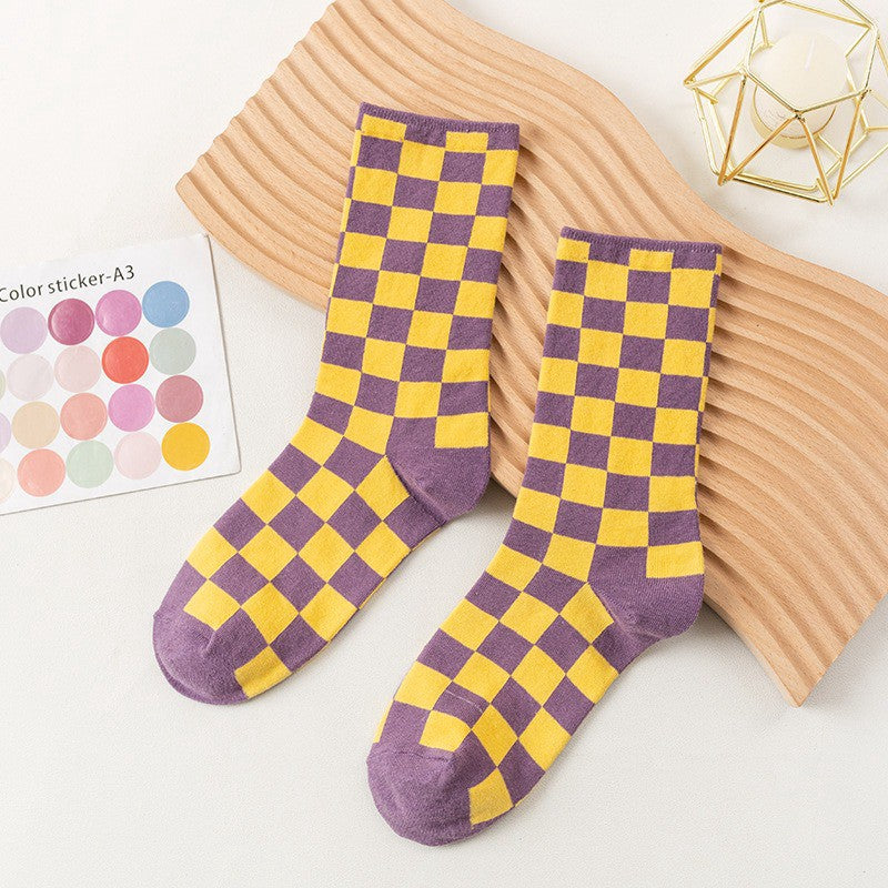 Checkerboard Street Crew Socks(6 Pairs) - Yellow - EU35-40 (US2-7) - image 7
