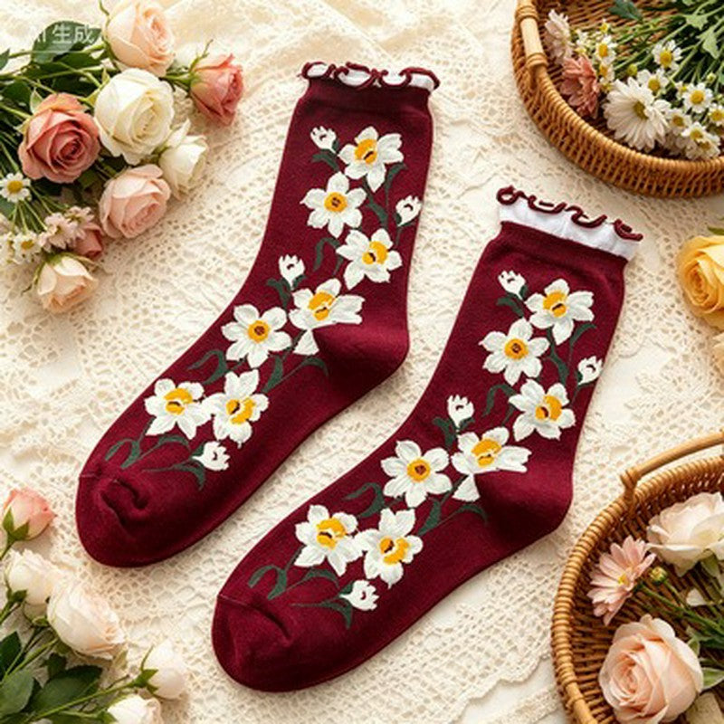 Daisy Ruffle Everyday Crew Socks(5 Pairs) - Red - EU35-40 (US2-7) - image 5