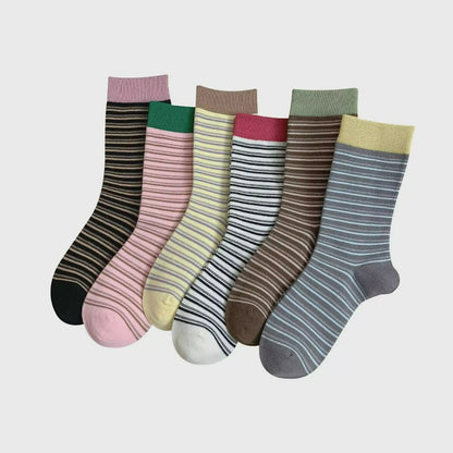 Retro Striped Knit Quarter Socks (6 Pairs) - Multicolor - EU36-39(US3-6) - image 11