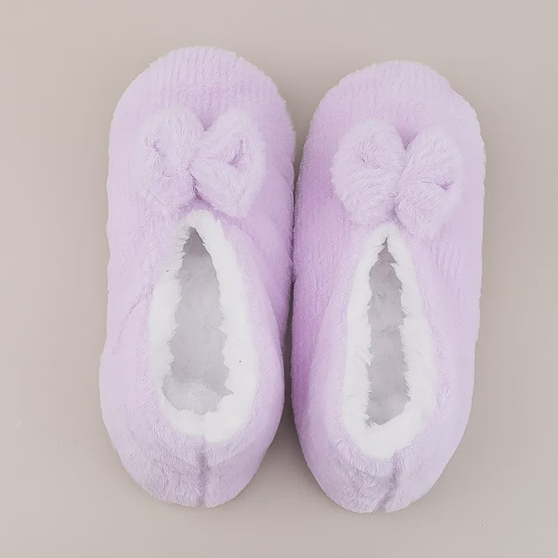 Lavender Bow Plush Slipper Socks - Light Purple - S - image 3
