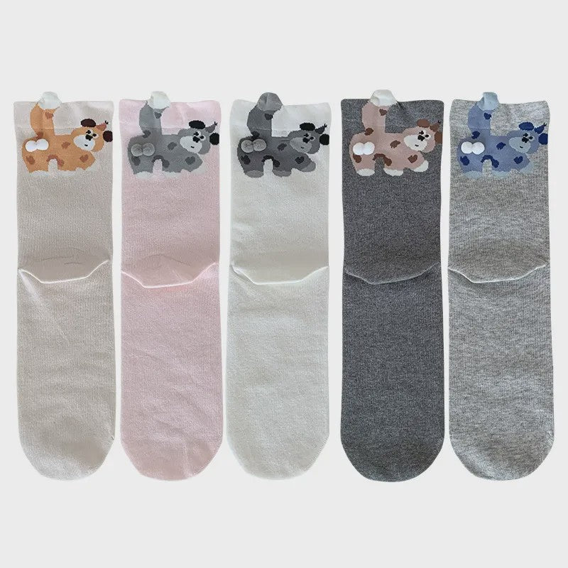 Cute Puppy Knit Quarter  Socks(5 Pairs) - Multicolor - EU35-40(US2-7) - image 1
