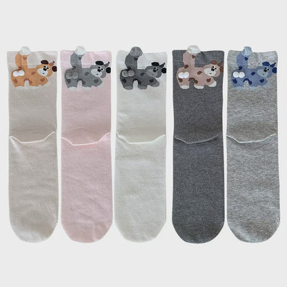 Cute Puppy Knit Quarter  Socks(5 Pairs) - Multicolor - EU35-40(US2-7) - image 1
