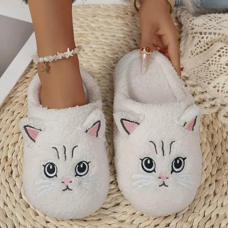 Warm Cozy Cat Face Plush Indoor House Slippers - White - EU46-47(US12-12.5) - image 9