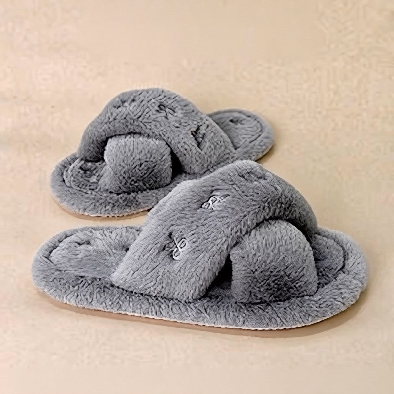 Cross Band Plush Open Toe Slippers - image 7