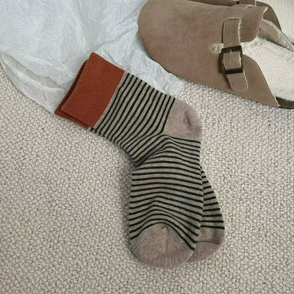 Retro Striped Color Blocking Quarter Socks (4 Pairs) - Green - EU36-39(US3-6) - image 8