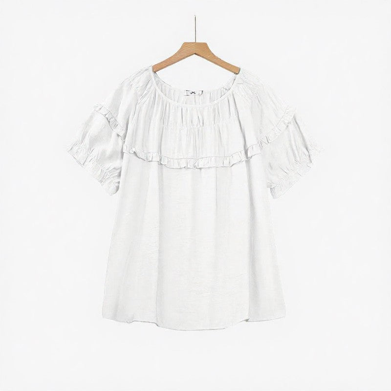 Crinkled Rayon Blend Ruffle Yoke Blouse - White - 6XL - image 2