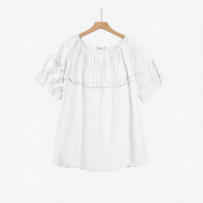 Crinkled Rayon Blend Ruffle Yoke Blouse - White - 6XL - image 2