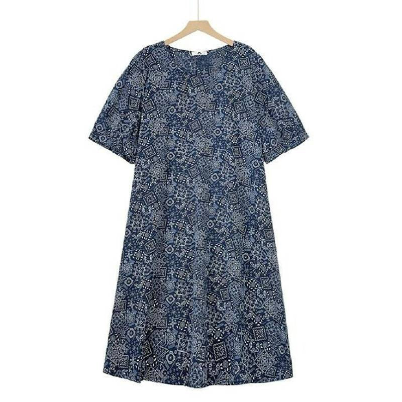 Boho Print Relaxed Midi Dress - Navy Blue - 6XL - image 0