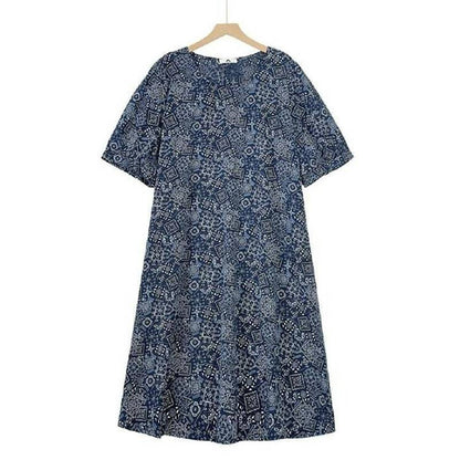 Boho Print Relaxed Midi Dress - Navy Blue - 6XL - image 0