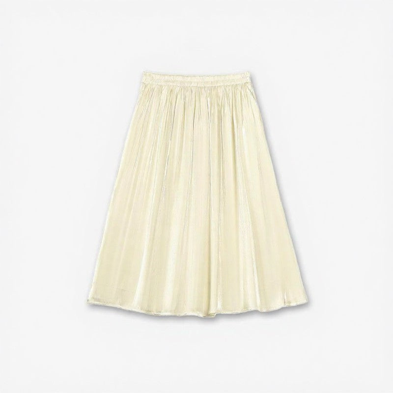 Silky Pleated Midi Skirt - Beige - 6XL - image 1