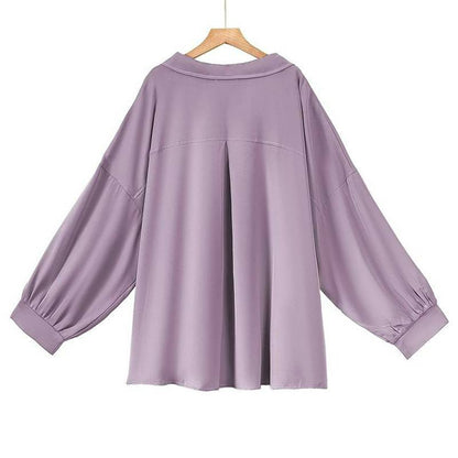 Draped V Neck Loose Fit Blouse - image 1