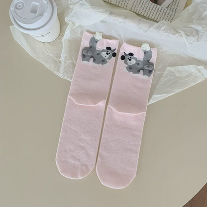 Cute Puppy Knit Quarter  Socks(5 Pairs) - Pink - EU35-40(US2-7) - image 5