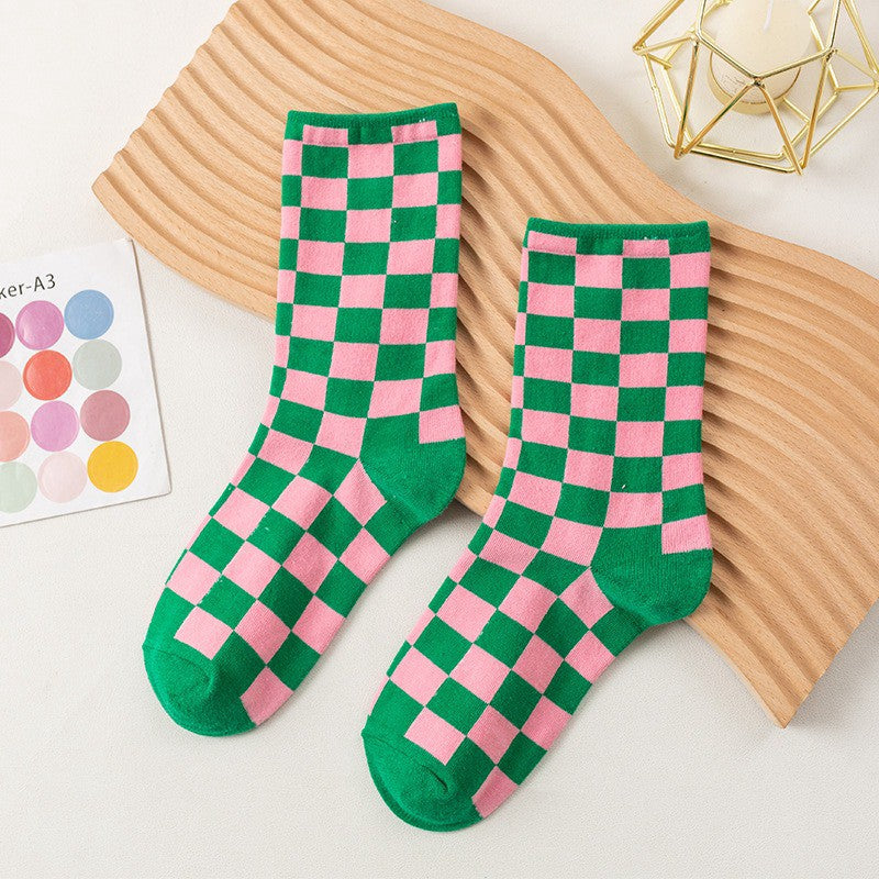 Checkerboard Street Crew Socks(6 Pairs) - Green - EU35-40 (US2-7) - image 5