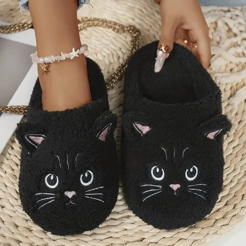 Warm Cozy Cat Face Plush Indoor House Slippers - Black - EU46-47(US12-12.5) - image 7